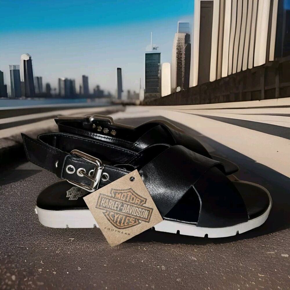 NWT! Harley Davidson Slingback Sandals Doron Women's Size 5 Black - Picture 1 of 12